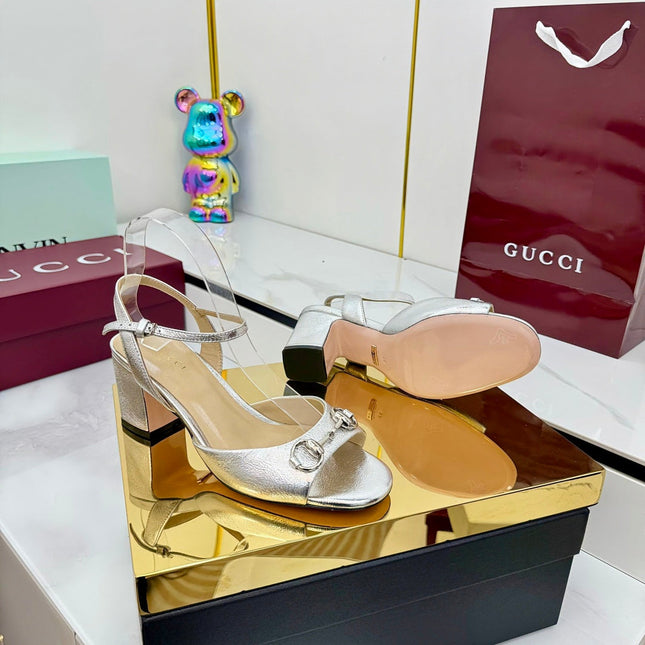 GG HEELED SANDALS 25S 65 MM IN SILVER LAMBSKIN WITH SILVER HARDWARE