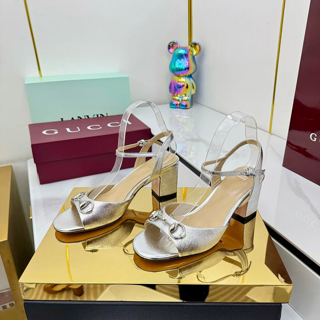 GG HEELED SANDALS 25S 65 MM IN SILVER LAMBSKIN WITH SILVER HARDWARE