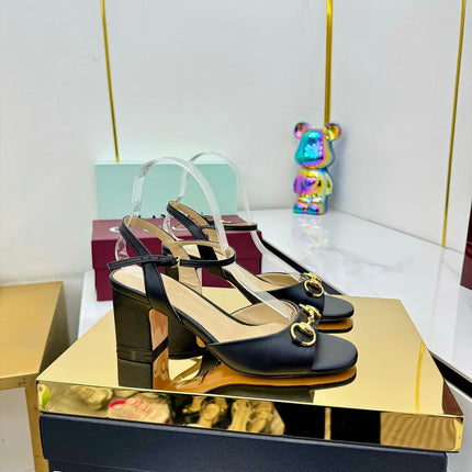 GG HEELED SANDALS 25S 65 MM IN BLACK LAMBSKIN WITH GOLD HARDWARE