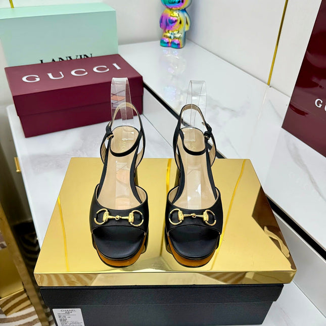 GG HEELED SANDALS 25S 65 MM IN BLACK LAMBSKIN WITH GOLD HARDWARE