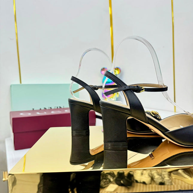 GG HEELED SANDALS 25S 65 MM IN BLACK LAMBSKIN WITH GOLD HARDWARE