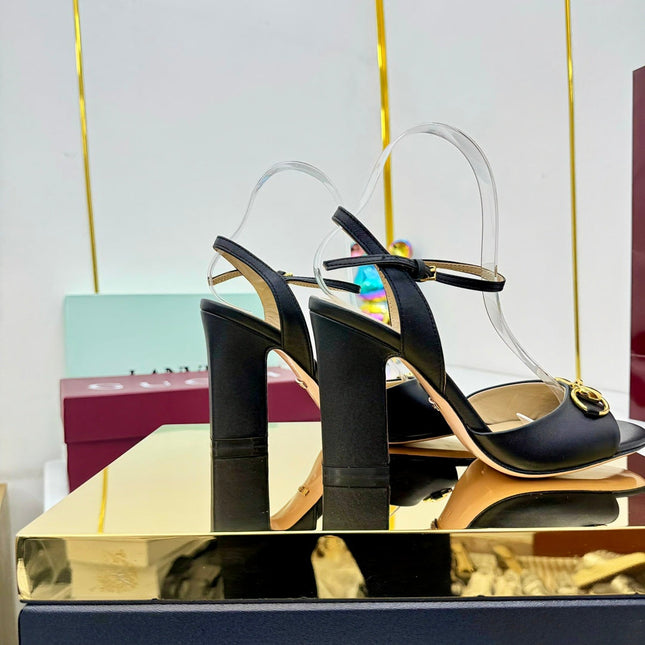 GG HEELED SANDALS 25S 95 MM IN BLACK LAMBSKIN WITH GOLD HARDWARE