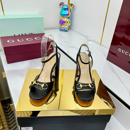 GG HEELED SANDALS 25S 95 MM IN BLACK LAMBSKIN WITH GOLD HARDWARE