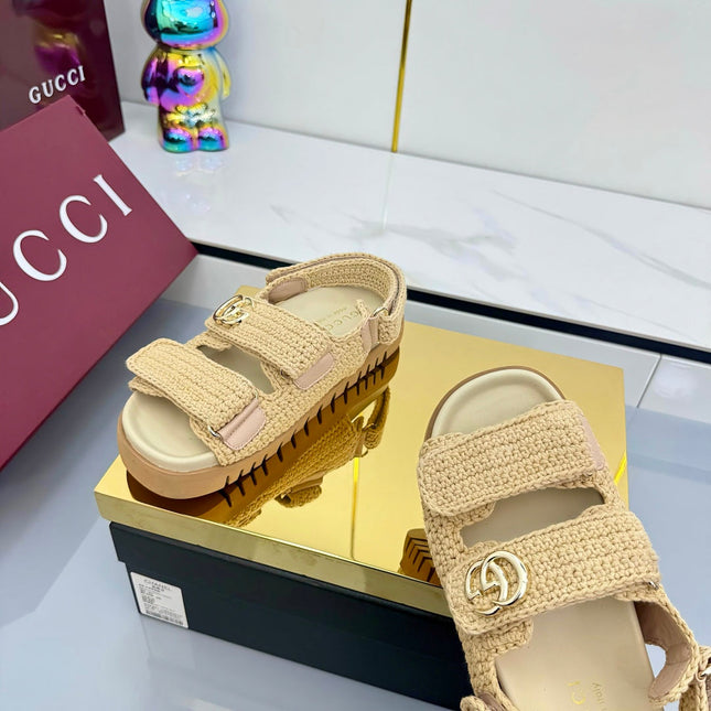 GG SANDALS 25S IN NATURAL STRAW CROCHET COTTON FABRIC