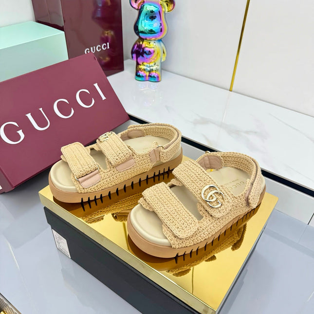 GG SANDALS 25S IN NATURAL STRAW CROCHET COTTON FABRIC
