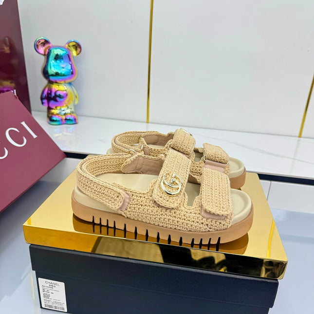 GG SANDALS 25S IN NATURAL STRAW CROCHET COTTON FABRIC