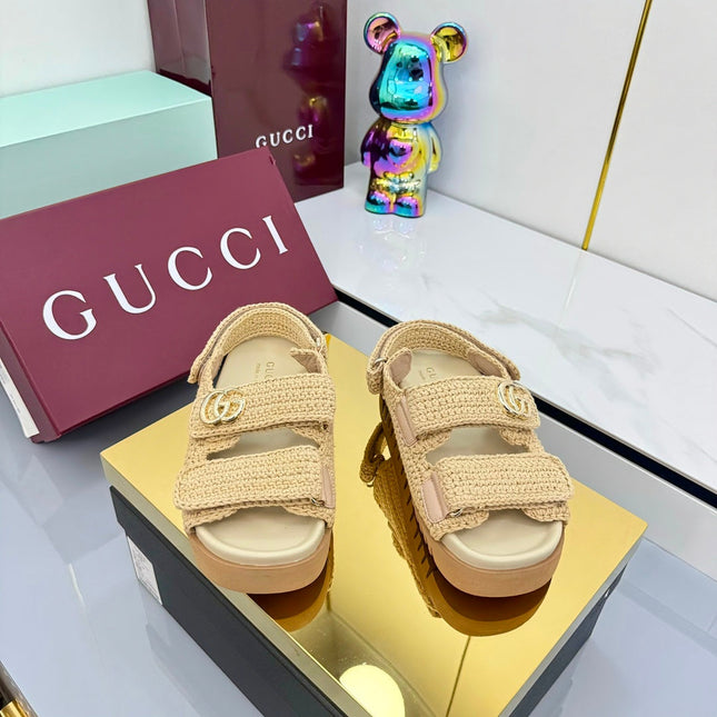 GG SANDALS 25S IN NATURAL STRAW CROCHET COTTON FABRIC