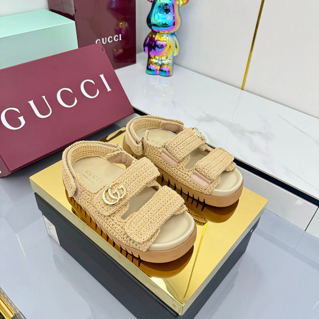 GG SANDALS 25S IN NATURAL STRAW CROCHET COTTON FABRIC