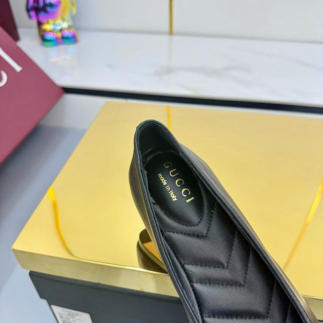 GG BALLET FLATS 25S IN BLACK LAMBSKIN MIX GLOSSY LEATHER WITH BOW