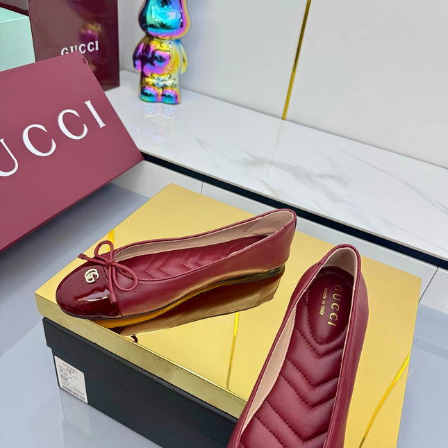 GG BALLET FLATS 25S IN RED LAMBSKIN MIX GLOSSY LEATHER WITH BOW