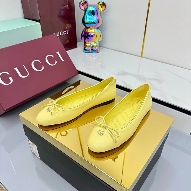 GG BALLET FLATS 25S IN YELLOW LAMBSKIN MIX GLOSSY LEATHER WITH BOW