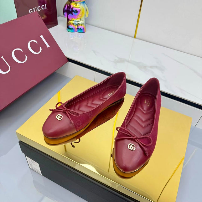 GG BALLET FLATS 25S IN RED FABRIC MIX LAMBSKIN WITH BOW