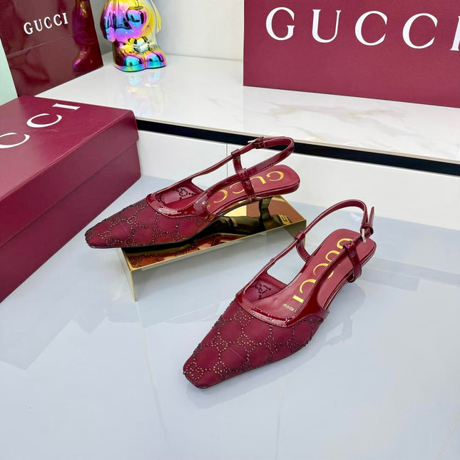 GG HIGH SLINGBACK 25S IN RED SEQUINED MESH FABRIC