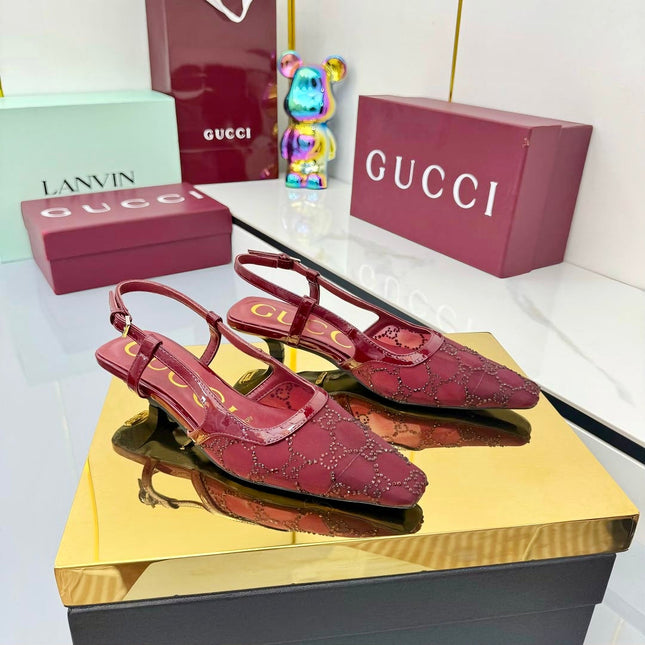 GG HIGH SLINGBACK 25S IN RED SEQUINED MESH FABRIC