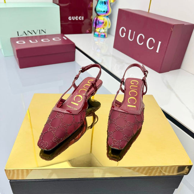 GG HIGH SLINGBACK 25S IN RED SEQUINED MESH FABRIC