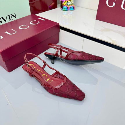 GG HIGH SLINGBACK 25S IN RED SEQUINED MESH FABRIC