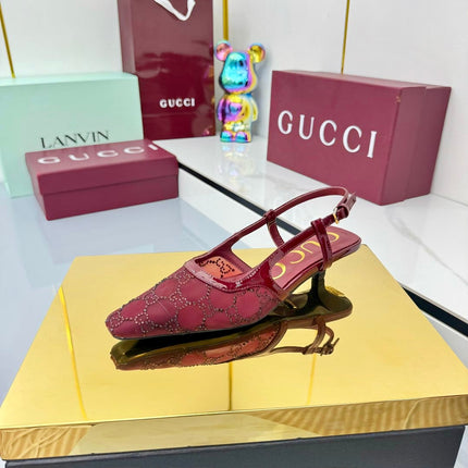 GG HIGH SLINGBACK 25S IN RED SEQUINED MESH FABRIC