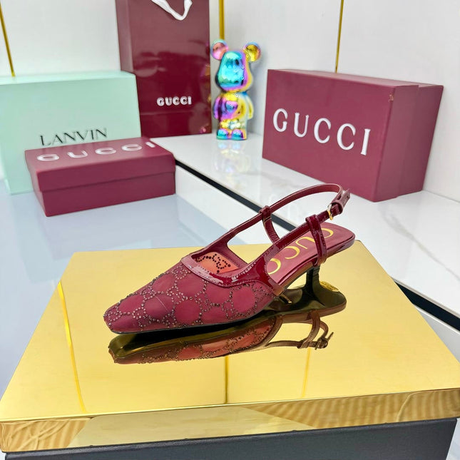 GG HIGH SLINGBACK 25S IN RED SEQUINED MESH FABRIC