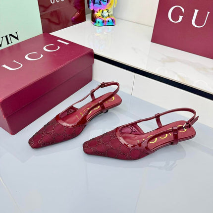 GG HIGH SLINGBACK 25S IN RED SEQUINED MESH FABRIC