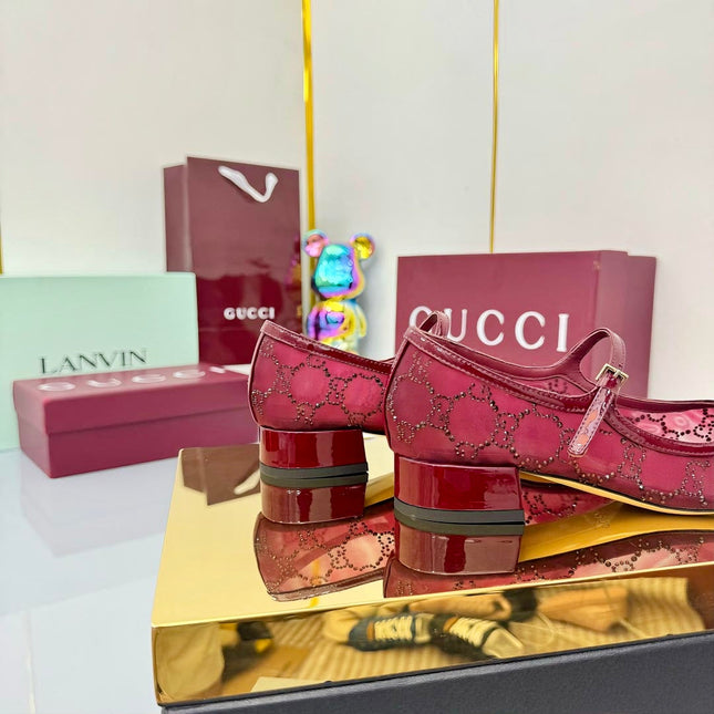 GG MARY JANE HEEL 25S 25 MM IN RED SEQUINED MESH FABRIC