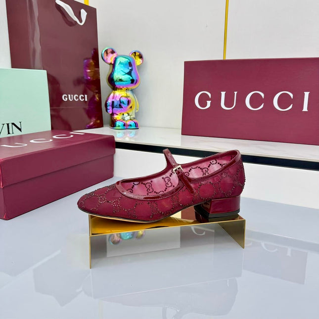 GG MARY JANE HEEL 25S 25 MM IN RED SEQUINED MESH FABRIC