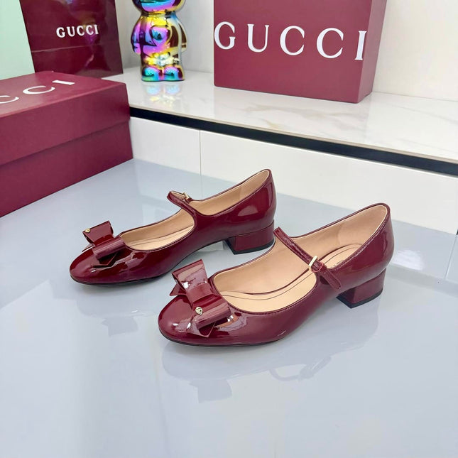 GG MARY JANE 25S IN RED LAMBSKIN WITH BOW