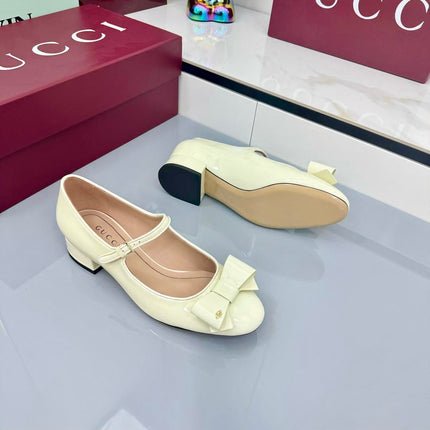 GG MARY JANE 25S IN LIGHT YELLOW LAMBSKIN WITH BOW