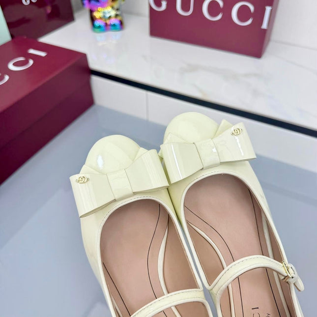 GG MARY JANE 25S IN LIGHT YELLOW LAMBSKIN WITH BOW