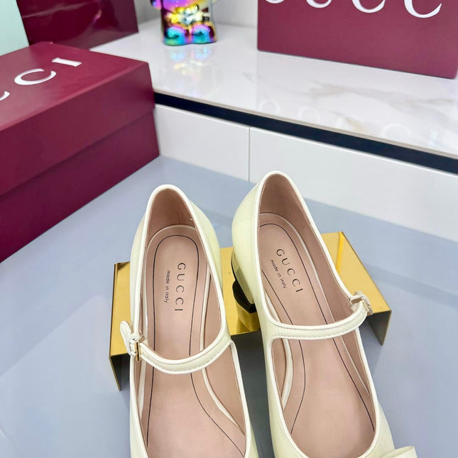 GG MARY JANE 25S IN LIGHT YELLOW LAMBSKIN WITH BOW