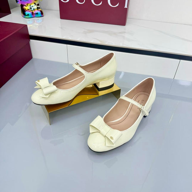 GG MARY JANE 25S IN LIGHT YELLOW LAMBSKIN WITH BOW