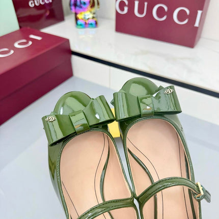 GG MARY JANE 25S IN MOSS GREEN LAMBSKIN WITH BOW