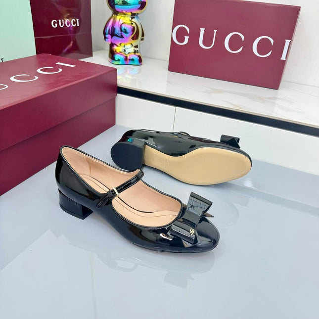 GG MARY JANE 25S IN BLACK LAMBSKIN WITH BOW