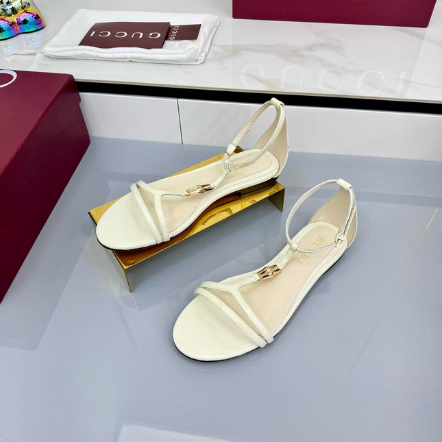 GG THONG SANDALS 25S IN WHITE LAMBSKIN WITH GOLD HARDWARE