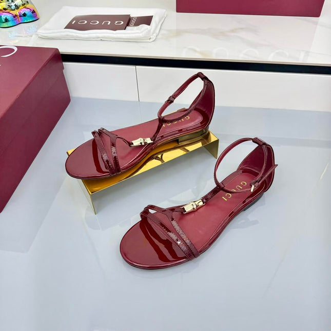 GG THONG SANDALS 25S IN RED LAMBSKIN WITH GOLD HARDWARE