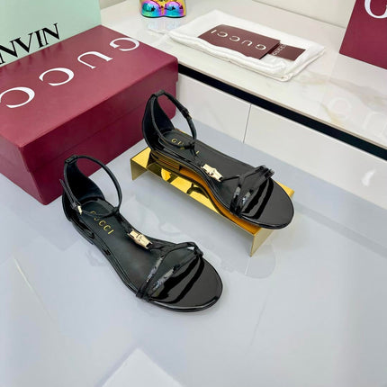 GG THONG SANDALS 25S IN BLACK LAMBSKIN WITH GOLD HARDWARE