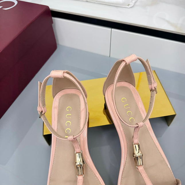 GG THONG SANDALS 25S IN LIGHT PINK LAMBSKIN WITH GOLD HARDWARE