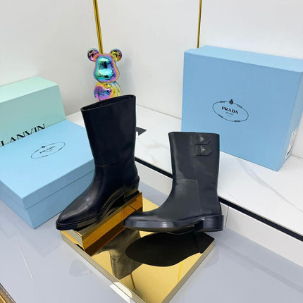 PRADA 25S BROOKLYN BOOTS 50MM IN BLACK CALFSKIN WITH LOGO