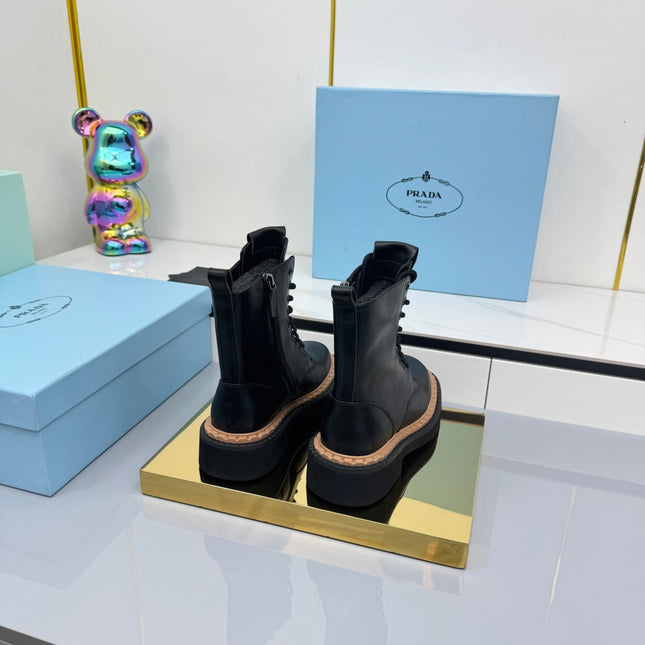 PRADA 25S LONG THICK SOLED MARTIN BOOTS 50MM IN BLACK CALFSKIN