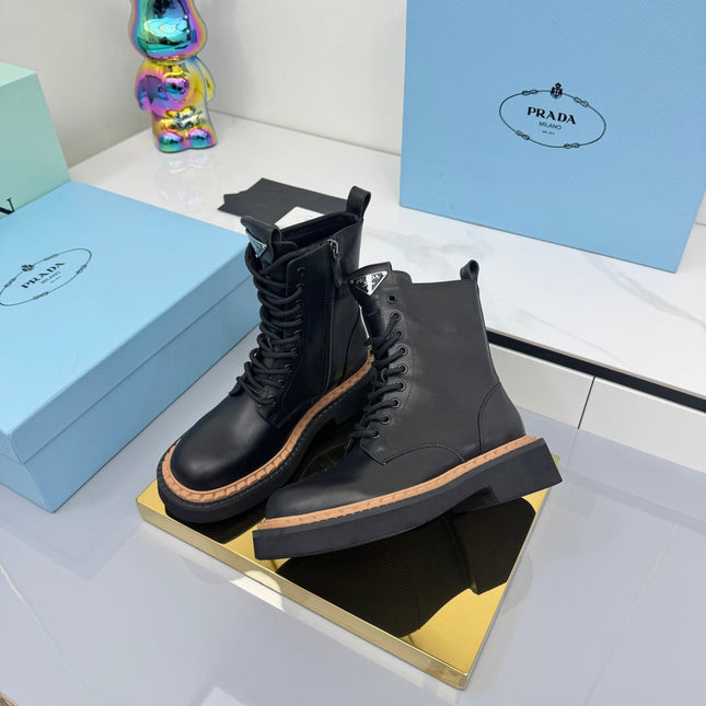 PRADA 25S LONG THICK SOLED MARTIN BOOTS 50MM IN BLACK CALFSKIN