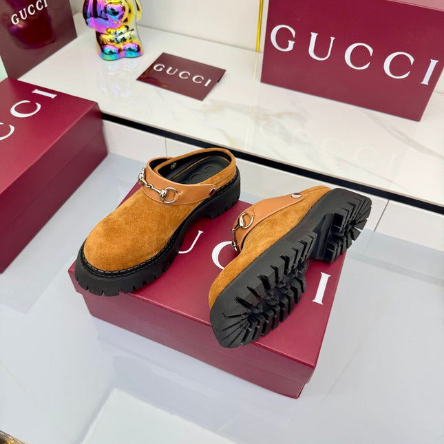 GG PLATFORM MULES 25S IN BURNT ORANGE SUEDE