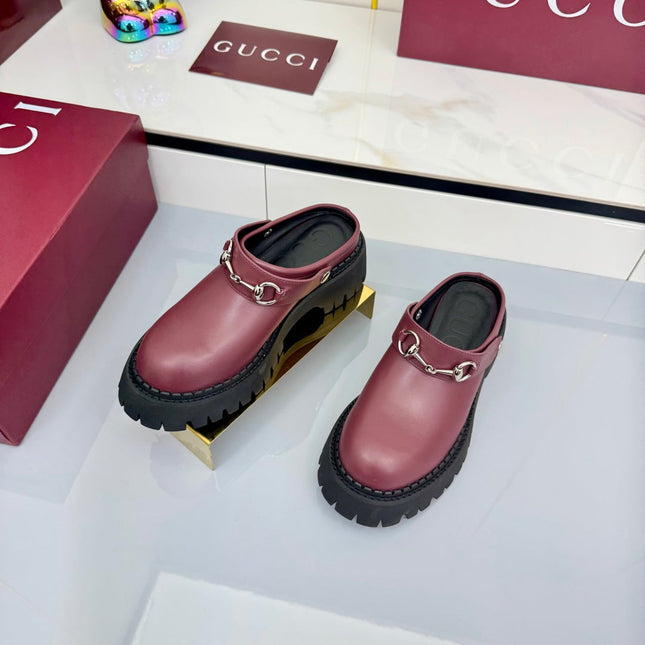 GG PLATFORM MULES 25S IN DARK RED CALFSKIN