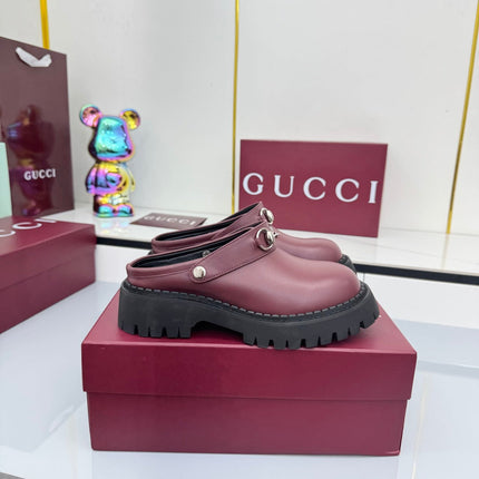 GG PLATFORM MULES 25S IN DARK RED CALFSKIN