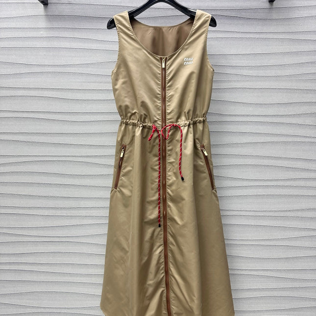 Miu Sleeveless Technical Nylon Beige Dress
