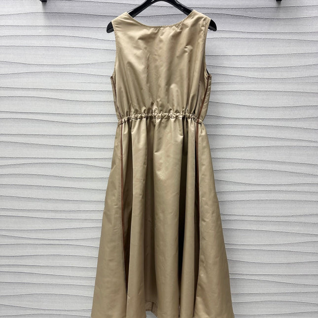 Miu Sleeveless Technical Nylon Beige Dress