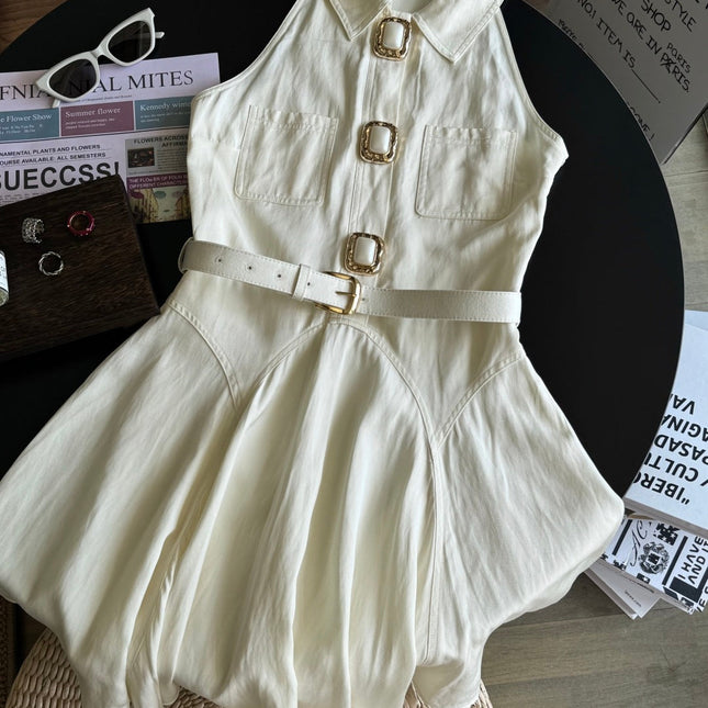 POLO COLLAR PINAFRORE DRESS 25S IN LINEN 267128