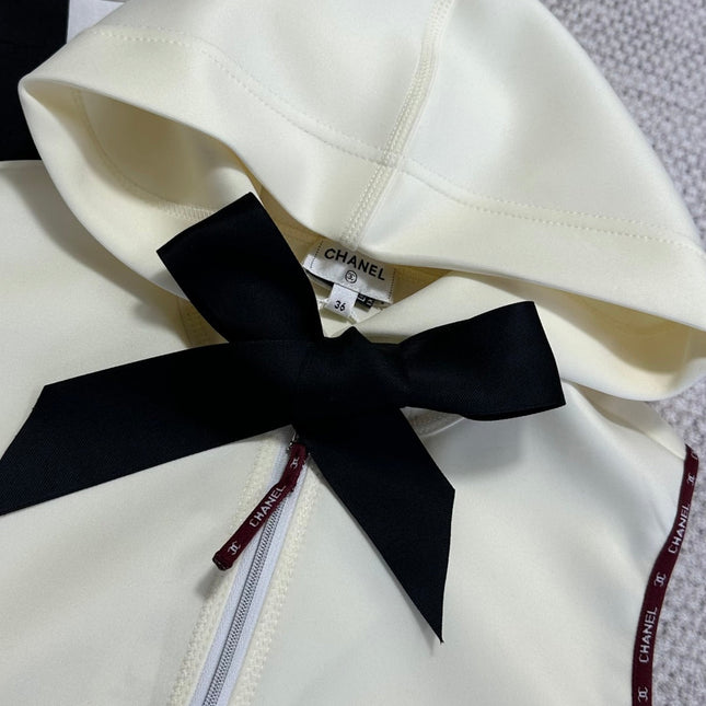 CC 25 Bow Hooded Swimsuit Ivory Polyester Fiber