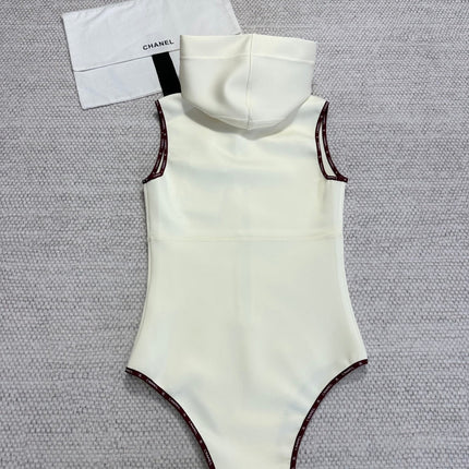 CC 25 Bow Hooded Swimsuit Ivory Polyester Fiber