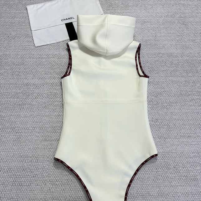CC 25 Bow Hooded Swimsuit Ivory Polyester Fiber