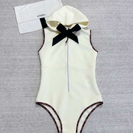 CC 25 Bow Hooded Swimsuit Ivory Polyester Fiber