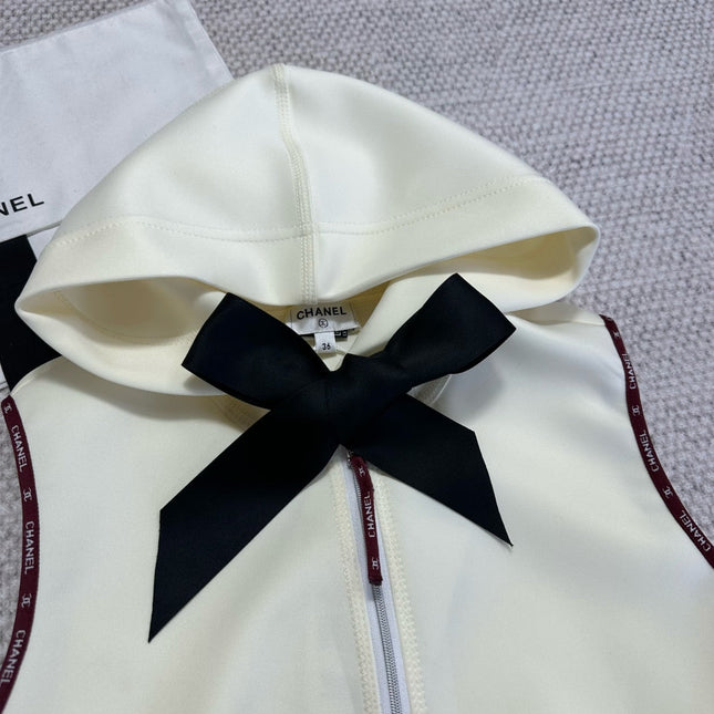 CC 25 Bow Hooded Swimsuit Ivory Polyester Fiber